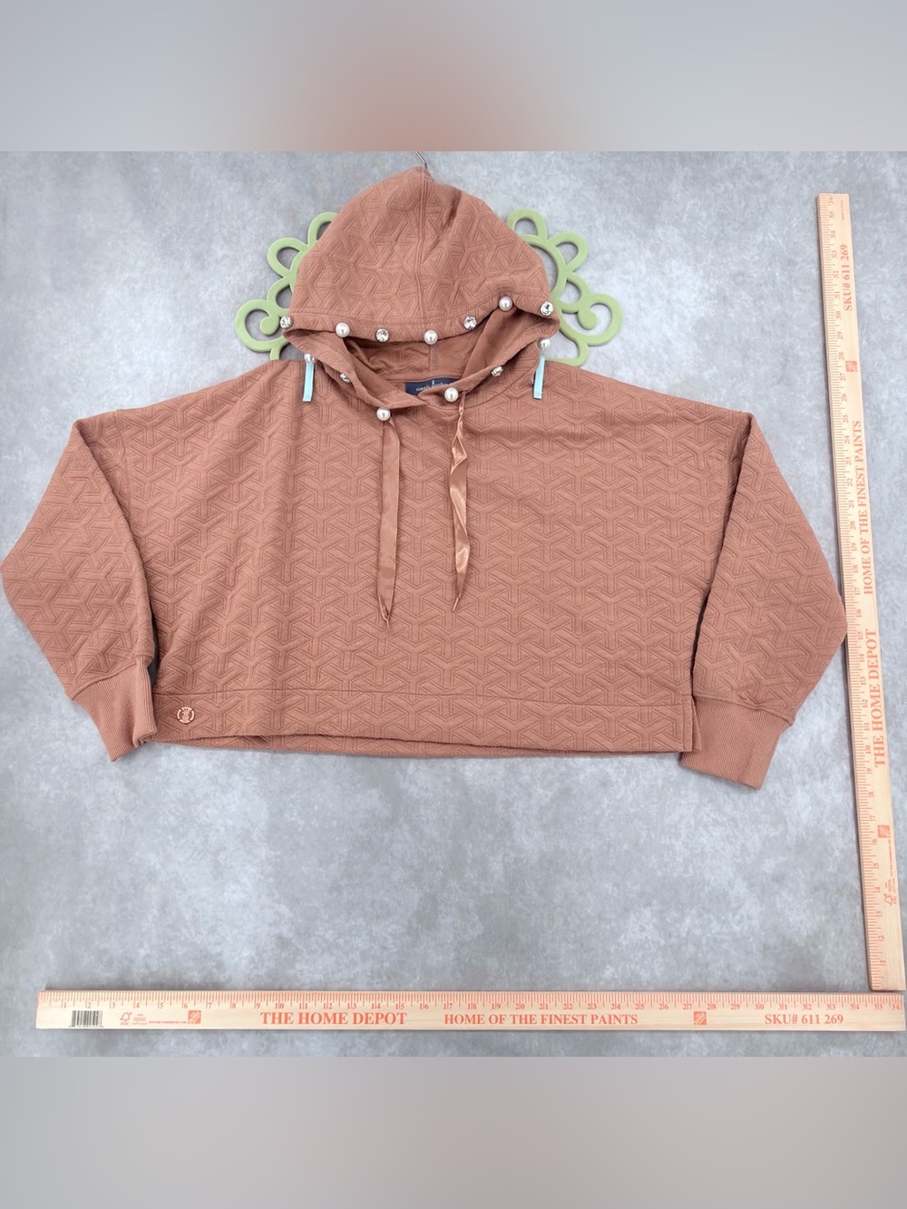 Simply Southern taupe-Tone Pullover Hoodie M pearl rhinestone crop top